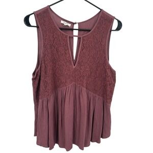 Y2K Fairy Boho Babydoll Tunic Tank L Burgundy Lace Flowy Soft‎ Girl Feminine